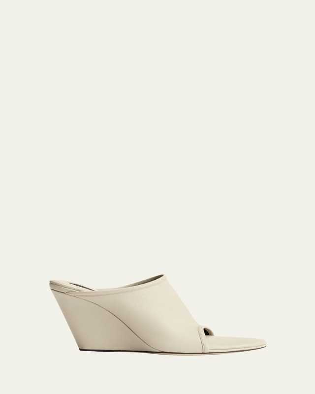 Stretch Leather Wedge Slide Sandals